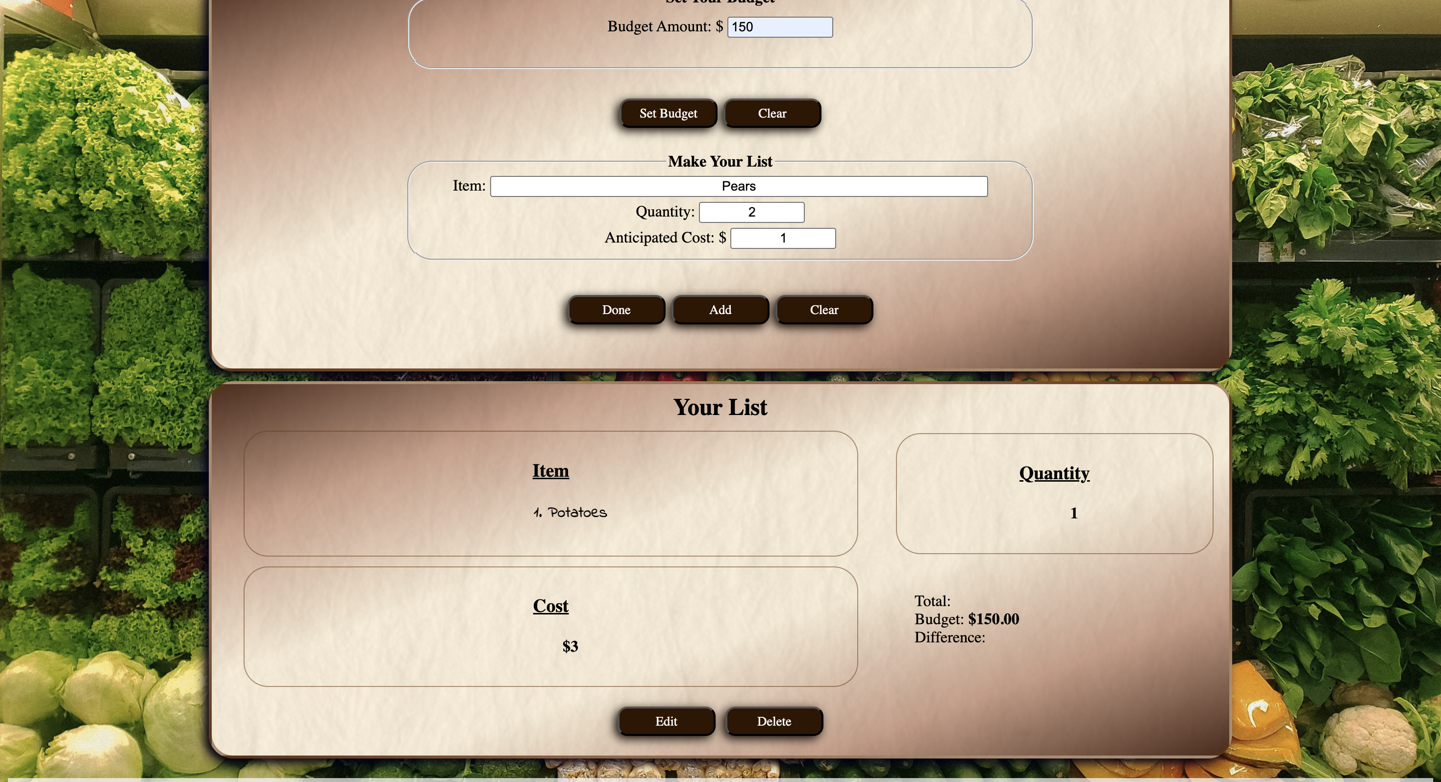 Adding items to grocery list