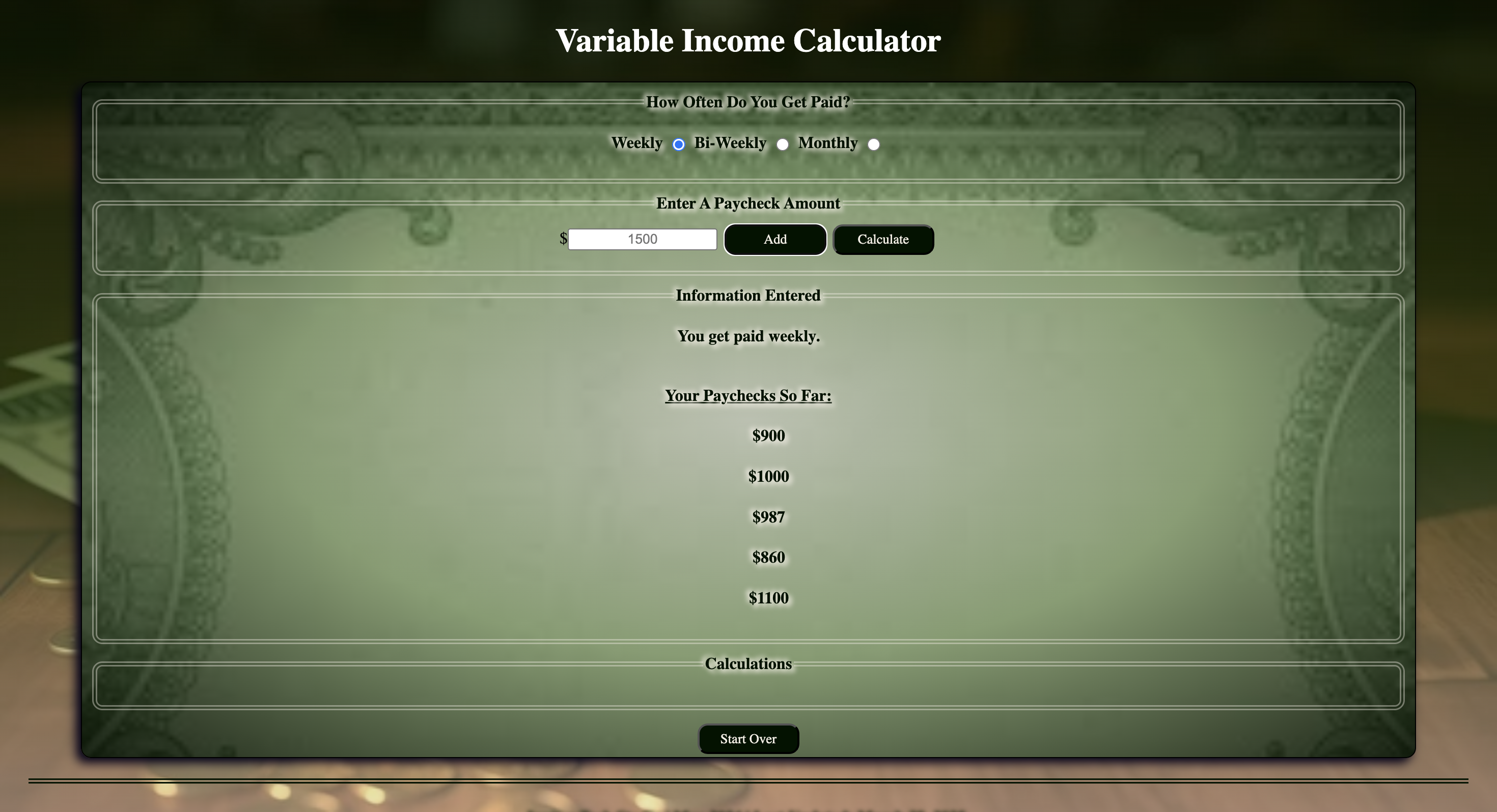 Adding paycheck amounts